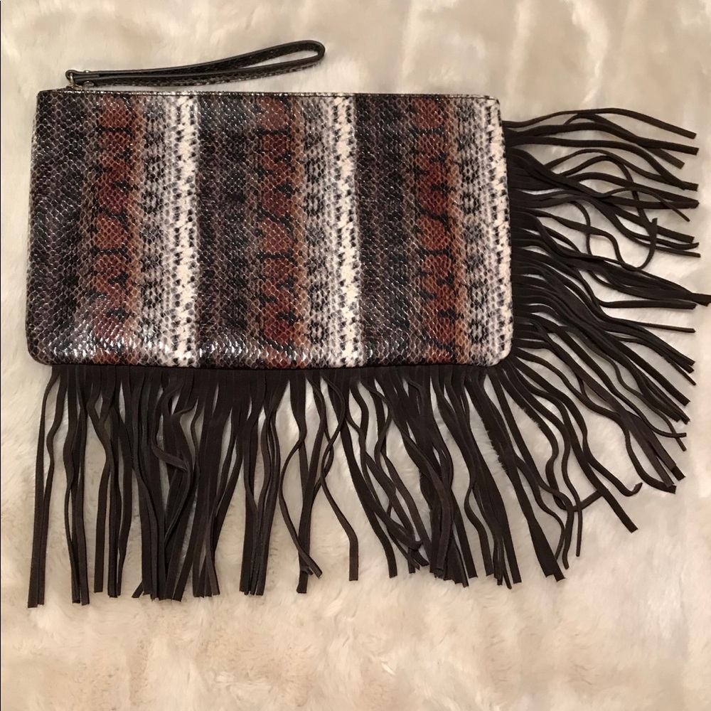 Snakeskin Fringed Clutch